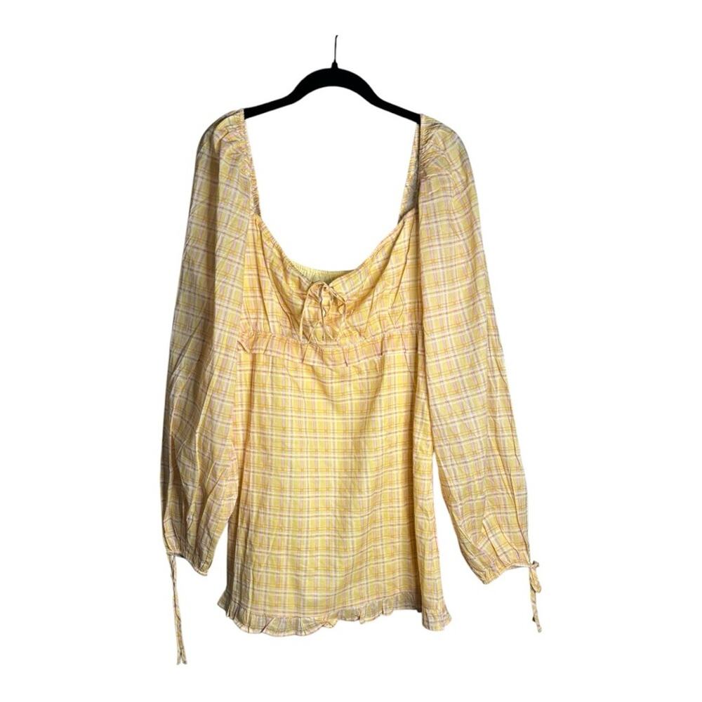 Charlie Holiday Yellow Plaid Long Sleeve Dress Ruffle Detail 6
